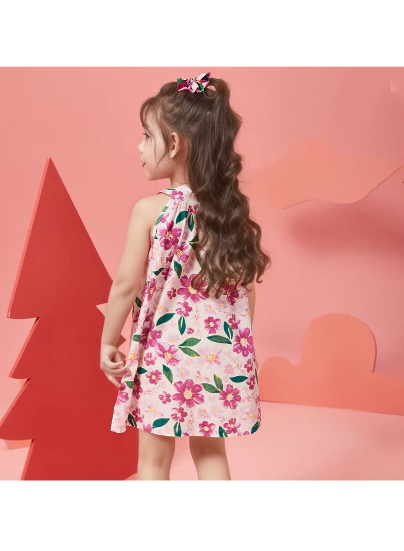 2–3Y Toddler Girl Summer Floral Dress, Sleeveless A-line Polyester Outfit for Beach, Park, Daycare, Casual Outing – Fit for Height 90–100cm - Image 3