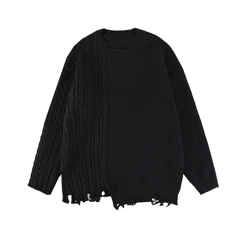 American Street Diablo Solid Color oversize Sweater Mens Winter Fashionable Niche Hems Tattered Sweater White  - Image 2