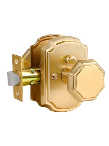 SORWDUERM 1 Pack Gold Door Knobs Privacy Door Knob Satin Brass Door Knob Interior Brushed Gold Door Knobs for Bedroom and Bathroom,Zinc Alloy - Image 1