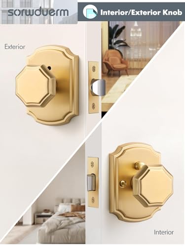SORWDUERM 1 Pack Gold Door Knobs Privacy Door Knob Satin Brass Door Knob Interior Brushed Gold Door Knobs for Bedroom and Bathroom,Zinc Alloy - Image 5