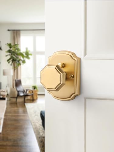 SORWDUERM 1 Pack Gold Door Knobs Privacy Door Knob Satin Brass Door Knob Interior Brushed Gold Door Knobs for Bedroom and Bathroom,Zinc Alloy - Image 3