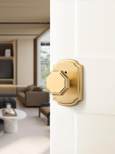 SORWDUERM 1 Pack Gold Door Knobs Privacy Door Knob Satin Brass Door Knob Interior Brushed Gold Door Knobs for Bedroom and Bathroom,Zinc Alloy - Image 4