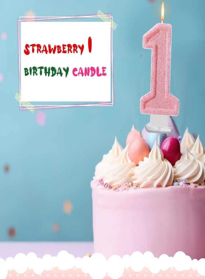 Conelist Cute 1 Candle for First Birthday Pink Number 1 Candle Berry One Glitter Cake Topper for Cute 1st Birthday Party Supplies Anniversary Decorations - Image 3