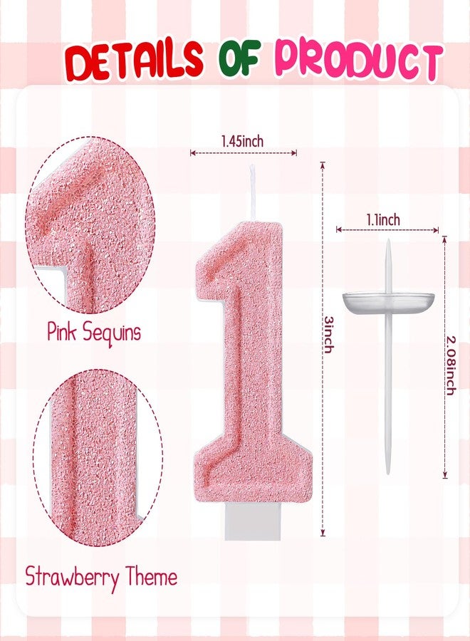 Conelist Cute 1 Candle for First Birthday Pink Number 1 Candle Berry One Glitter Cake Topper for Cute 1st Birthday Party Supplies Anniversary Decorations - Image 2