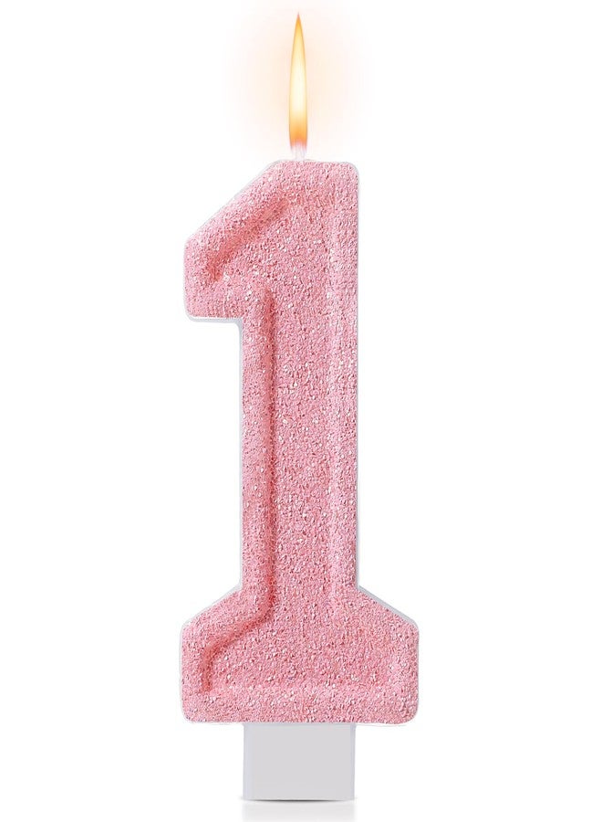 Conelist Cute 1 Candle for First Birthday Pink Number 1 Candle Berry One Glitter Cake Topper for Cute 1st Birthday Party Supplies Anniversary Decorations - Image 1