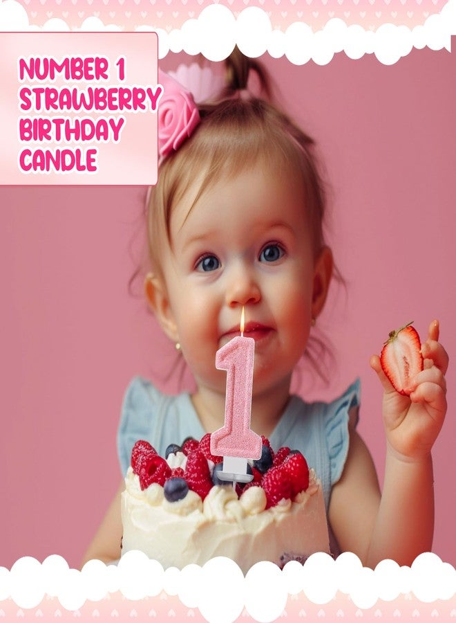 Conelist Cute 1 Candle for First Birthday Pink Number 1 Candle Berry One Glitter Cake Topper for Cute 1st Birthday Party Supplies Anniversary Decorations - Image 4
