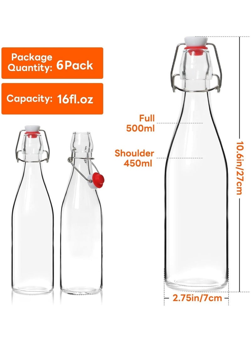 هوم زون هوم زون مجموعة من 6 زجاجات زجاجية قابلة لإعادة الاستخدام للزيت والماء والخل مع غطاء قابل للإزالة (500 مل) - Image 2