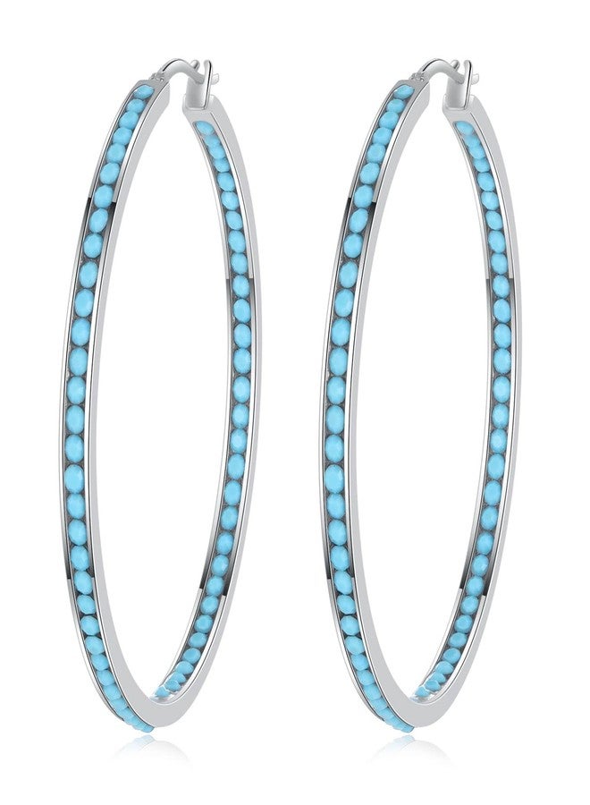 CiNily Mult-colors Crystal Stainless Steel Hoop Earring for Women Hypoallergenic Jewelry for Sensitive Ears Large Big Hoop Earrings 2", 3 mm, Stainless Steel, created turquoise - Image 1