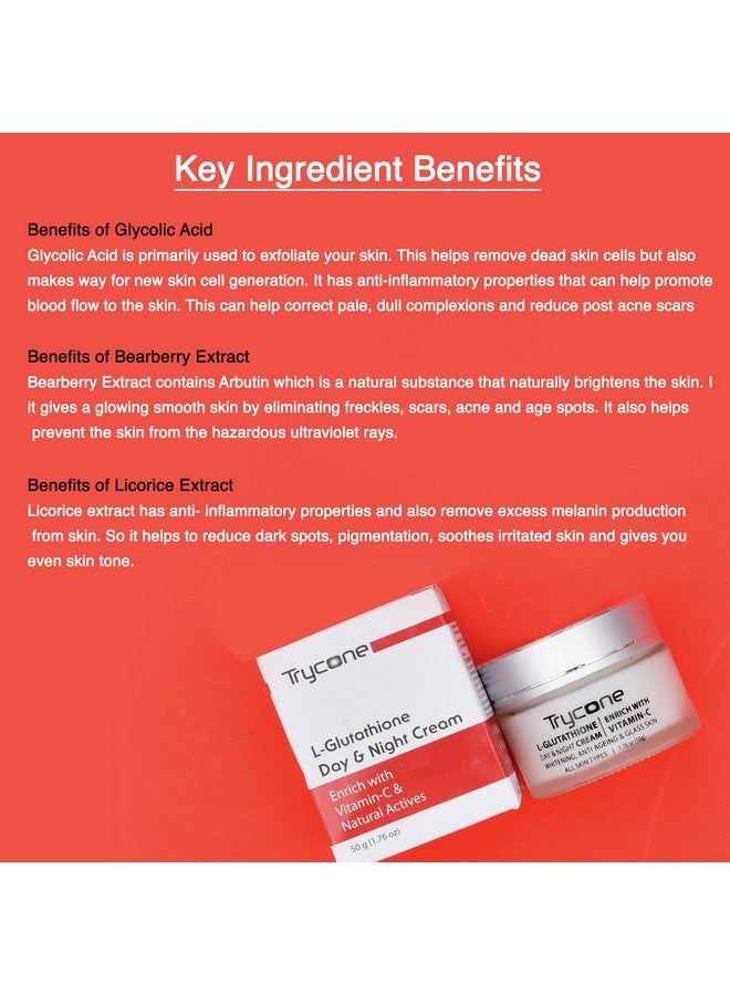Trycone L- Glutathione And Vitamin C Day & Night Moisturizer Cream For Face, Anti Aging, Dark Spots Removal, Enrich With Kojic Acid And Natural Actives, 50 Gm - Image 2