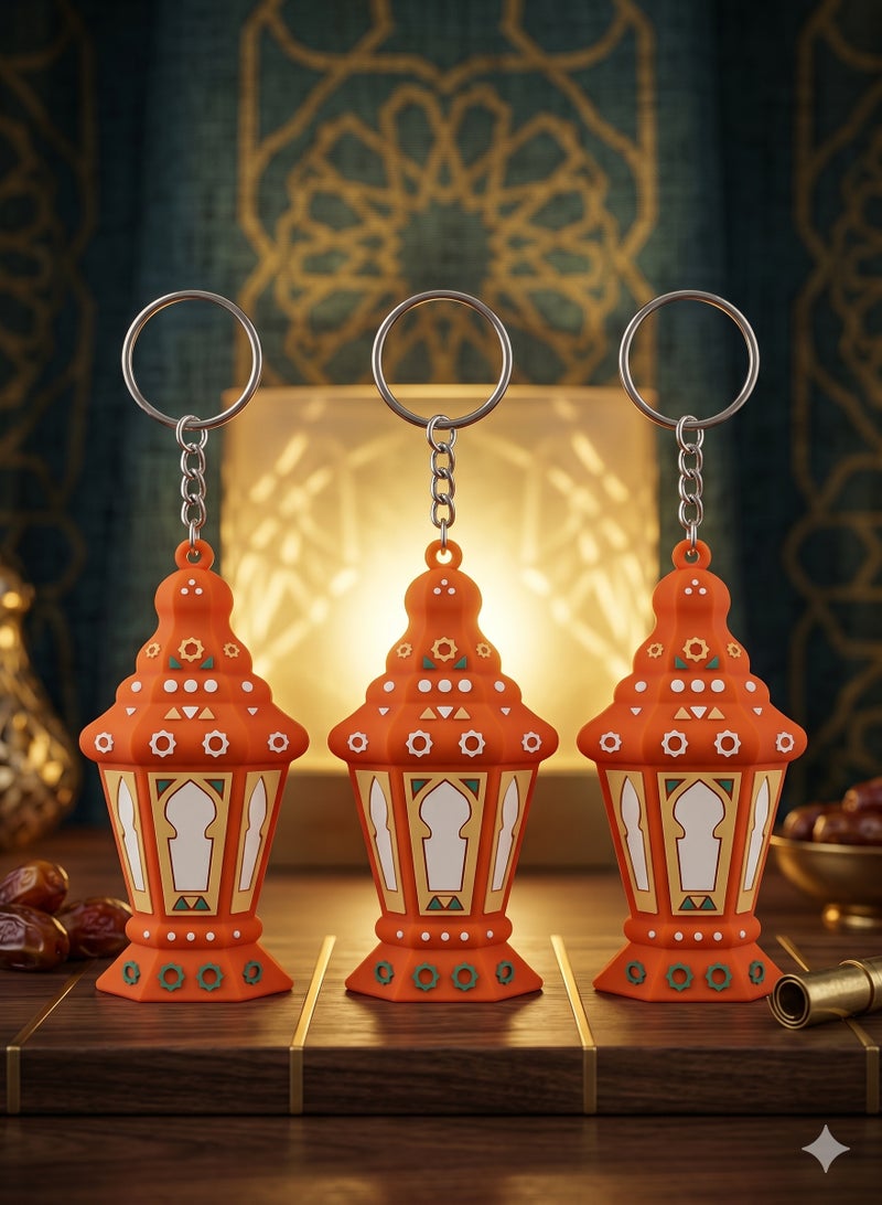 3-Piece Ramadan Lantern Keychain Set, Traditional Lantern Design with Detailed Embossing and Vibrant Colors, Ideal Festive Keyring and Ramadan Gift (Orange Color) - Image 2