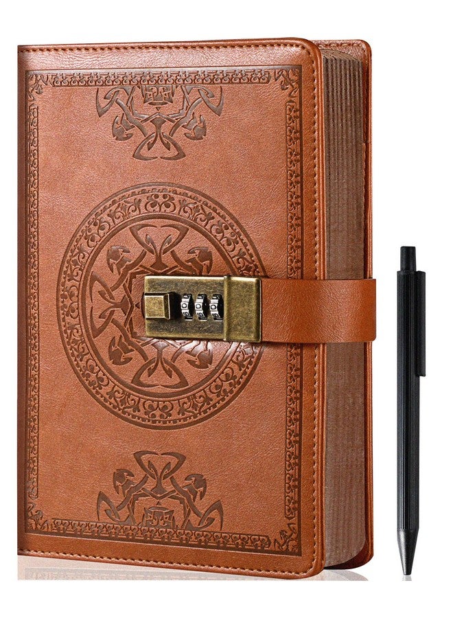 CAGIE Diary With Lock For Women And Men A5 Refillable 290 Lined Pages Locked Journal With Pen, Journal With Lock For Adults Travel Diary For Writing, 5.7'' X 8.3'', Brown - Image 1