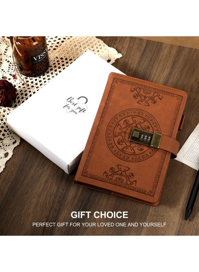 CAGIE Diary With Lock For Women And Men A5 Refillable 290 Lined Pages Locked Journal With Pen, Journal With Lock For Adults Travel Diary For Writing, 5.7'' X 8.3'', Brown - Image 2