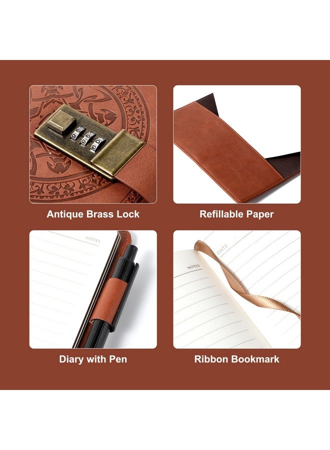 CAGIE Diary With Lock For Women And Men A5 Refillable 290 Lined Pages Locked Journal With Pen, Journal With Lock For Adults Travel Diary For Writing, 5.7'' X 8.3'', Brown - Image 3