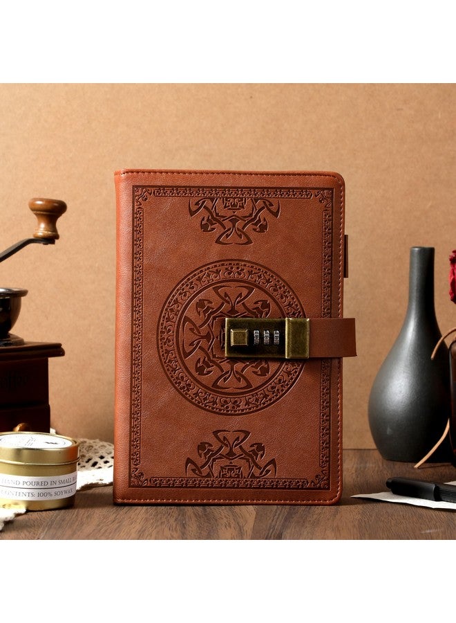 CAGIE Diary With Lock For Women And Men A5 Refillable 290 Lined Pages Locked Journal With Pen, Journal With Lock For Adults Travel Diary For Writing, 5.7'' X 8.3'', Brown - Image 5