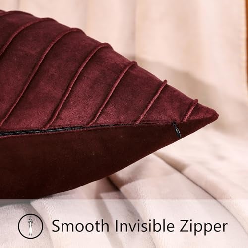 Tosleo Burgundy Velvet Throw Pillow Covers 18 x18 inch Pack of 2 with Gold Leather Decorative Couch Pillow Cover Luxury Modern Pillowcases for Living Room Bedroom Sofa Cushion Bed - Image 5