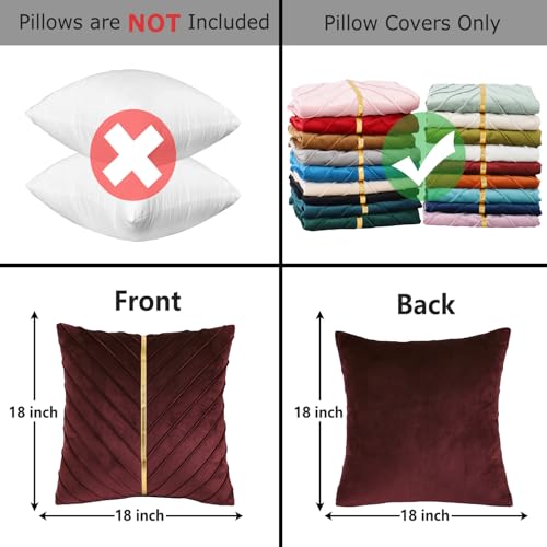 Tosleo Burgundy Velvet Throw Pillow Covers 18 x18 inch Pack of 2 with Gold Leather Decorative Couch Pillow Cover Luxury Modern Pillowcases for Living Room Bedroom Sofa Cushion Bed - Image 2