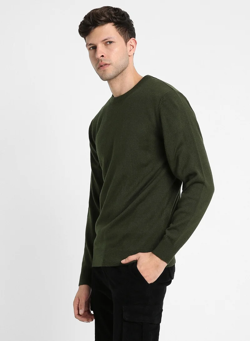 Dennis Lingo Men's Teal Green 100% Acrylic Colourblocked Regular Fit Sweater