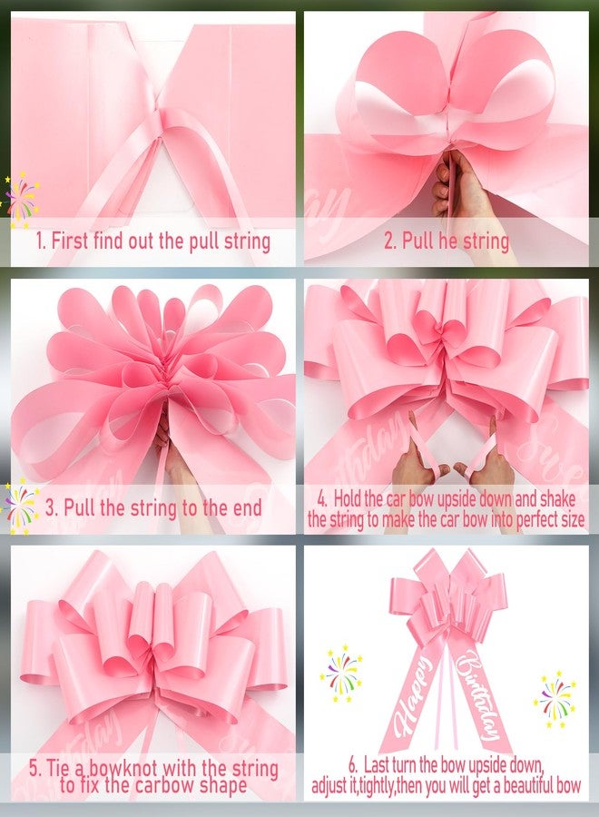 Datanly Giant Birthday Car Bow 30 Inch Large Pull Ribbon, Large Wrap Bow Car Decoration for Christmas Parties Birthday (Light Pink) - Image 2