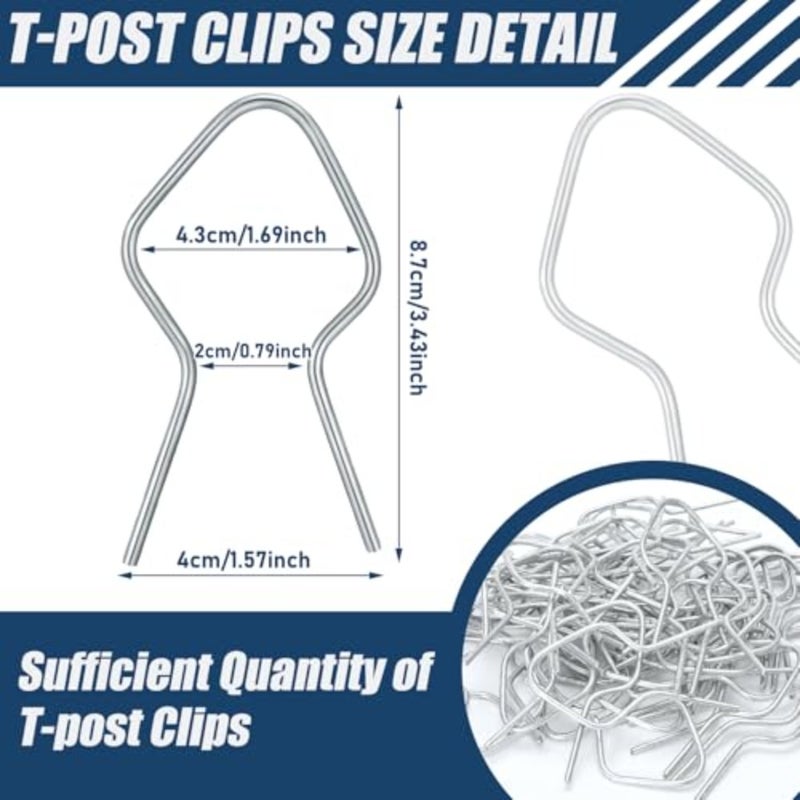 Hicarer Pcs T Post Clips Metal Wire Fence Clips Galvanized Steel Tie Preformed Fencing Clip Fence Ties for T-Posts/u-Posts Silver - Image 2