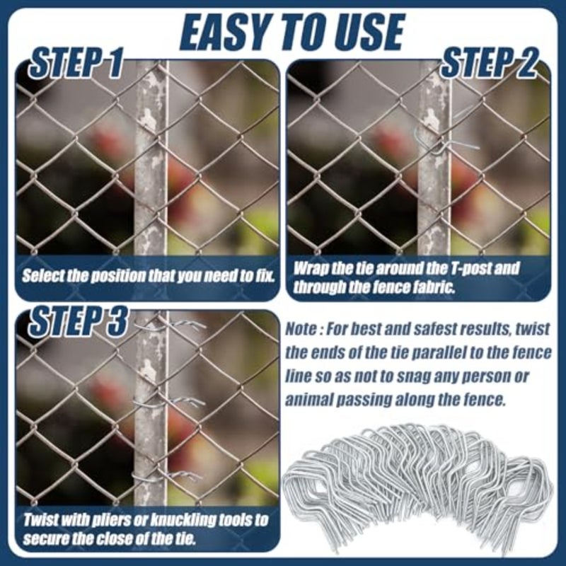 Hicarer Pcs T Post Clips Metal Wire Fence Clips Galvanized Steel Tie Preformed Fencing Clip Fence Ties for T-Posts/u-Posts Silver - Image 3