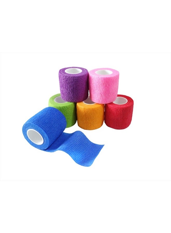 Transun Moo 6 Pack 2" x 5 Yards Self Adhesive Bandage Wrap Breathable Cohesive Vet Wrap for Pets, Elastic Self-Adherent Tape for Sports, Wrist, Ankle (Mixed Colors) - Image 1