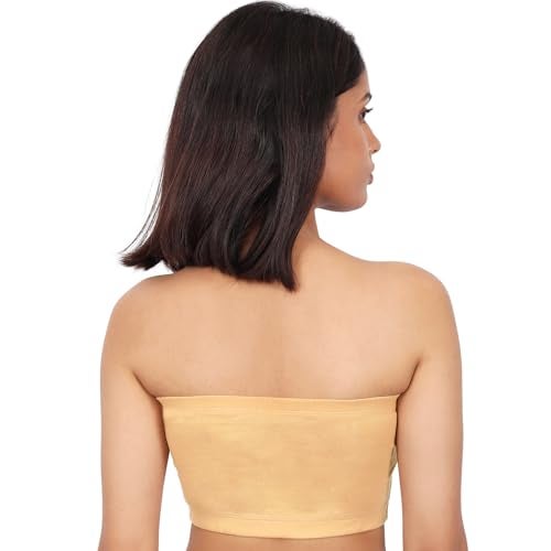 DChica Slip-On Strapless Bra for Women's, Cotton Non-Padded Wire Free Full Coverage Tube Bras Perfect for Low-Cut Tops, Dresses, Off Shoulder, Crop Tops & Western Outfits (Pack of 1), Beige L - Image 3