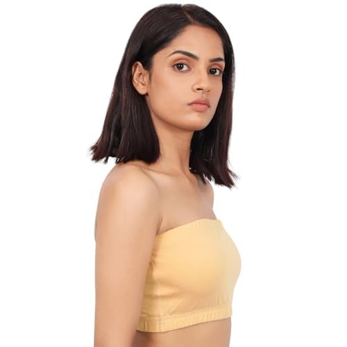 DChica Slip-On Strapless Bra for Women's, Cotton Non-Padded Wire Free Full Coverage Tube Bras Perfect for Low-Cut Tops, Dresses, Off Shoulder, Crop Tops & Western Outfits (Pack of 1), Beige L - Image 4