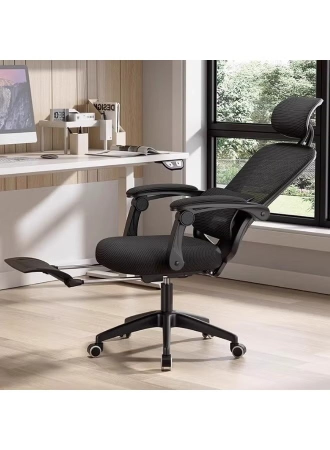 Huitich Ergonomic Mesh Office Chair with Footrest & Adjustable Lumbar Support – Black Mesh, Black Frame - Image 2
