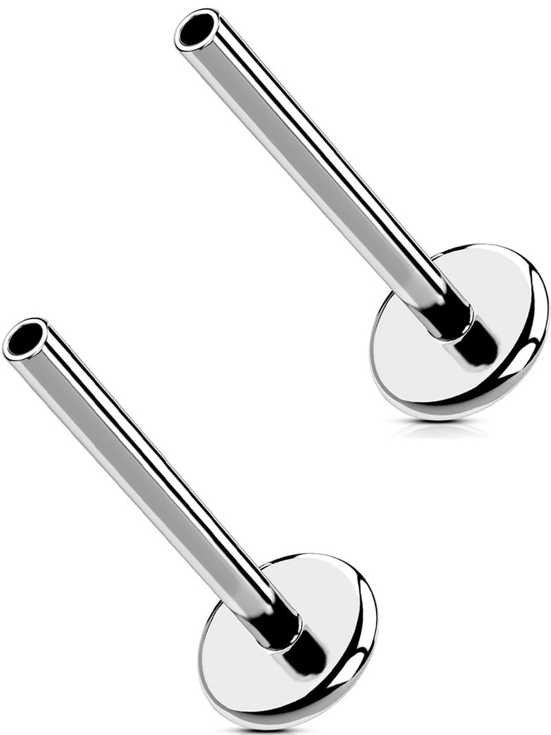 MS CUTE 2Pcs Cartilage Earrings, Threadless G23 Solid Titanium 18G Replacement Post Bar of Flat Back Stud Earrings in Helix Cartilage Conch Lip Piercing Jewelry for Women Men-Silver 10MM - Image 1