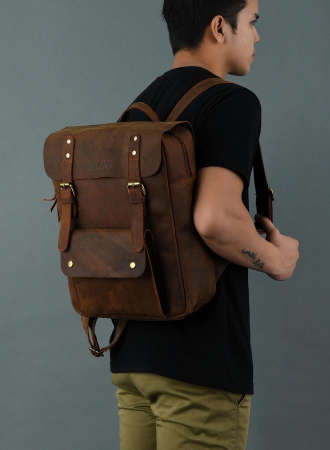 ADYAN Leather Backpack Bag for Men and Women Multi-functional Elegant Daypack Soft Leather Travel Shoulder Bag Office, Shopping, Trip (Brown), Mud Color, 12''L X 15''H X 4''W, Travel Backpacks - Image 2