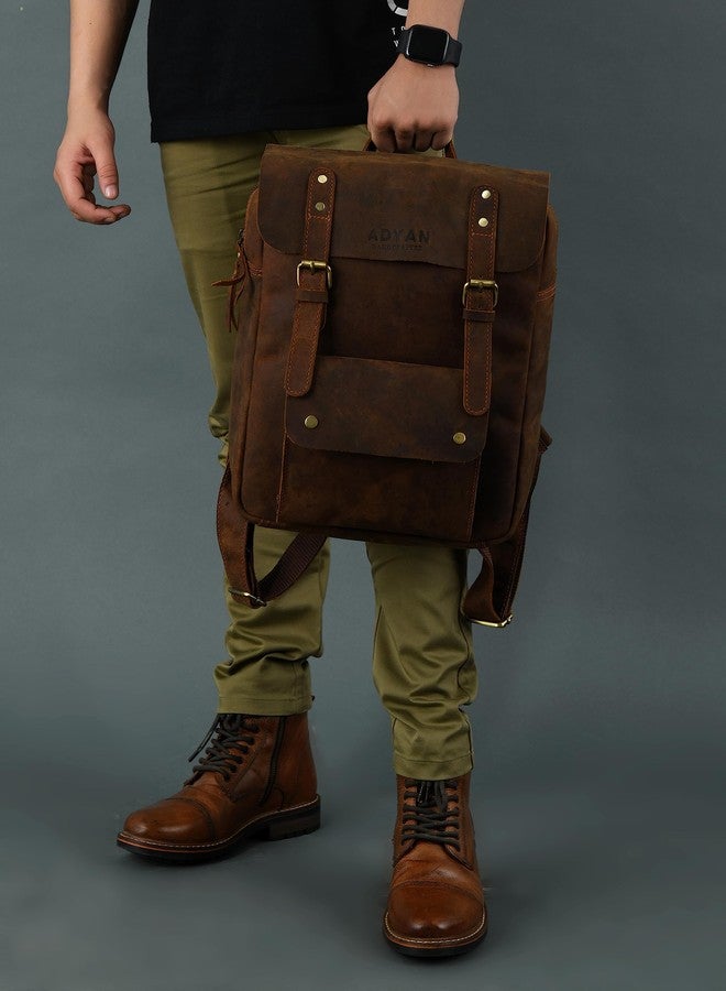 ADYAN Leather Backpack Bag for Men and Women Multi-functional Elegant Daypack Soft Leather Travel Shoulder Bag Office, Shopping, Trip (Brown), Mud Color, 12''L X 15''H X 4''W, Travel Backpacks - Image 3