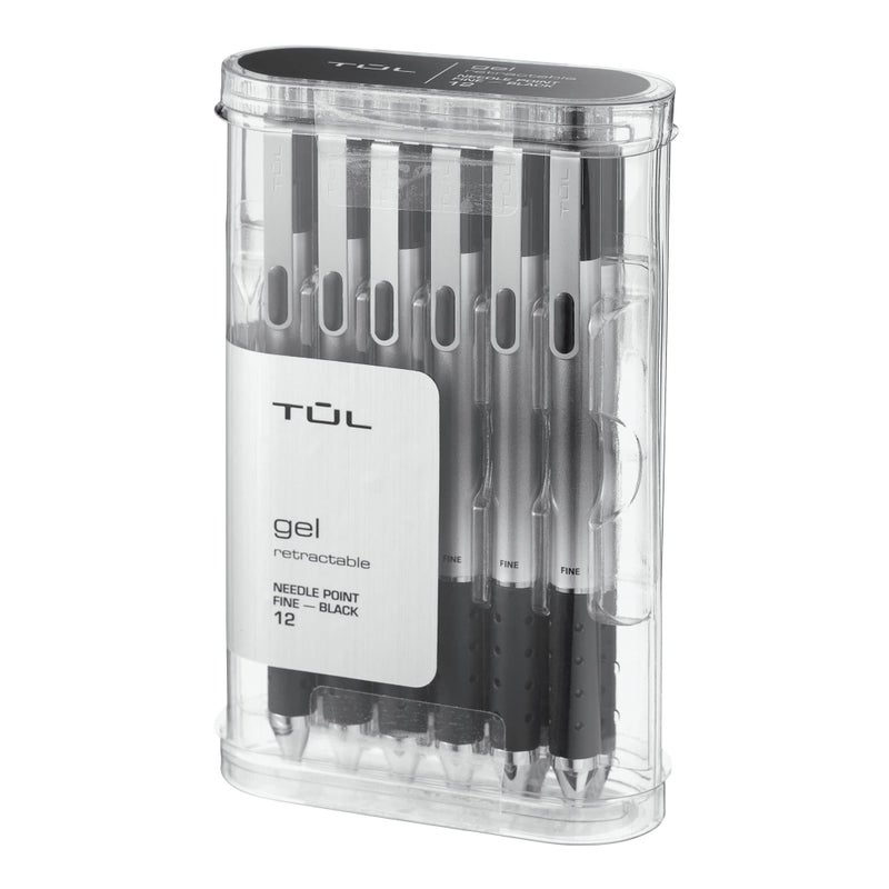 TUL GL1 Retractable Gel Pen, Needle Point, 0.5 mm, Gray Barrel, Black Ink, Pack Of 12 - Image 1