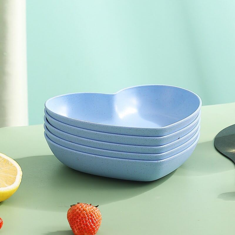 Kolorful1Set Fruit PlateElegant Fiber Heart Shaped Dinner PlatesHeart Plates for SaladDessertSnackCake FruitSteakHousehold Seasoning Dish KitchenParty Blue - Image 2