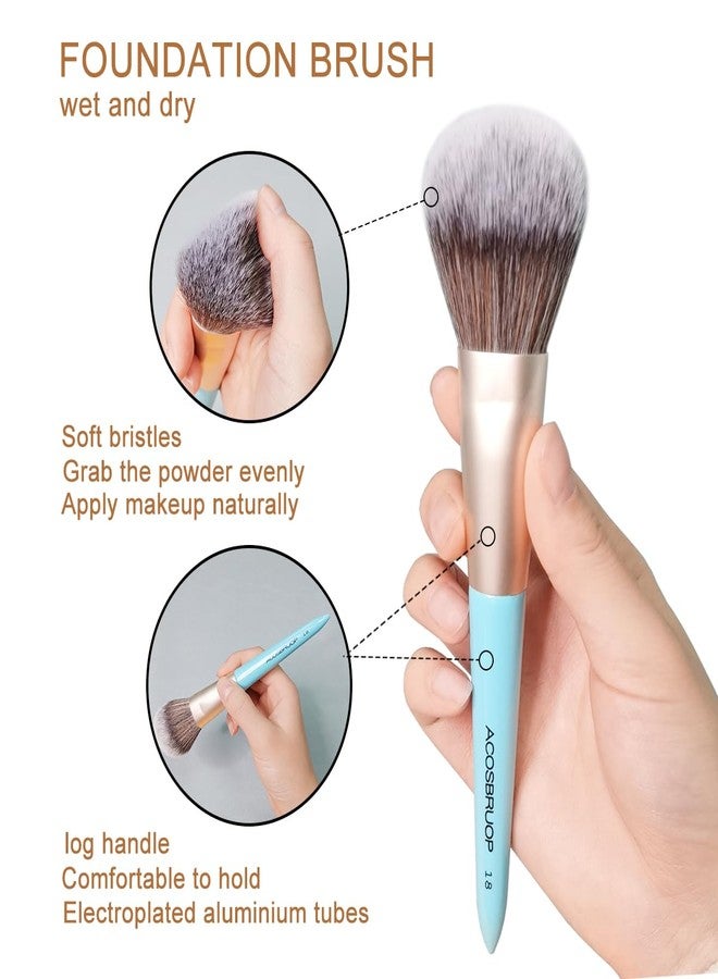 ACOSBRUOP Foundation Brush, Fluffy Powder BRUSH, Big Blush Brush, Bronzer Brush, Proffessional makeup brushes, Soft Bristles, Blue - Image 3