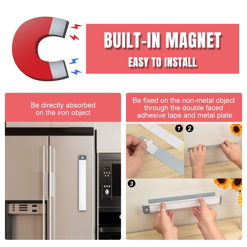 LEPOTEC 30-LED Motion Sensor Cabinet Light,Magnetic Motion Activated Under Counter Closet Lighting, Wireless USB Rechargeable Kitchen Cupboard Night Lights,Motion Activated Light Bar-2Pack - Image 5