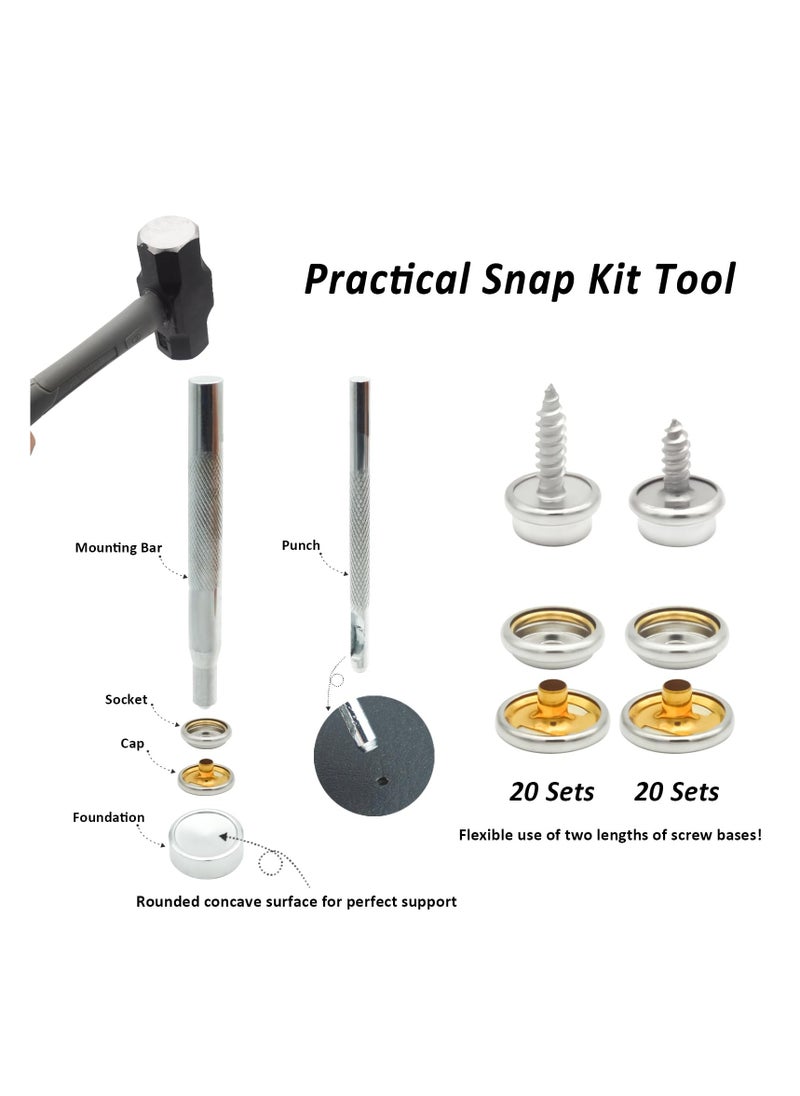 Excefore - Canvas Snap Kit, Heavy Duty Snap Fastener Kit, Stainless Steel Snap Button Kit, 20 Sets 10mm Snaps and 20 Sets 15mm Snaps, Suitable for Boat Cover, Tarps, Canvas, Leather - Image 1
