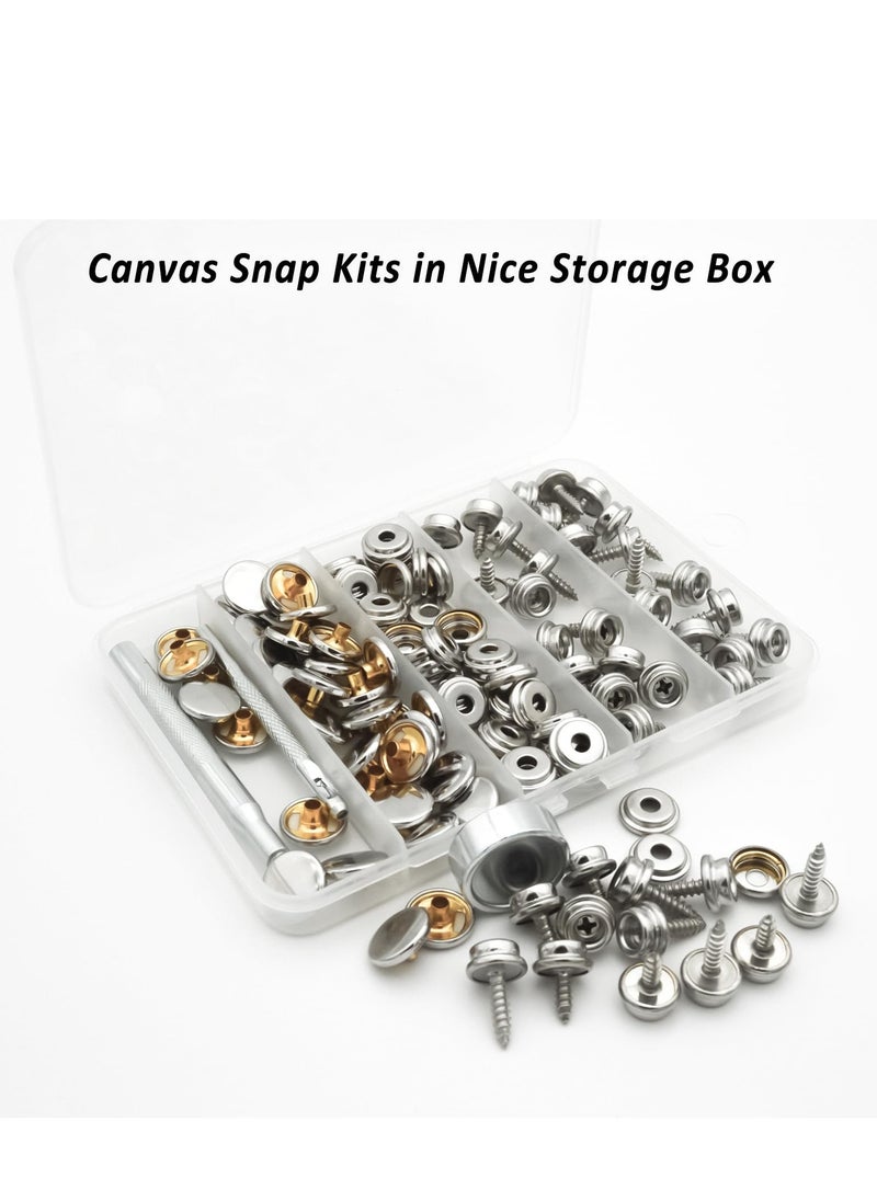 Excefore - Canvas Snap Kit, Heavy Duty Snap Fastener Kit, Stainless Steel Snap Button Kit, 20 Sets 10mm Snaps and 20 Sets 15mm Snaps, Suitable for Boat Cover, Tarps, Canvas, Leather - Image 1