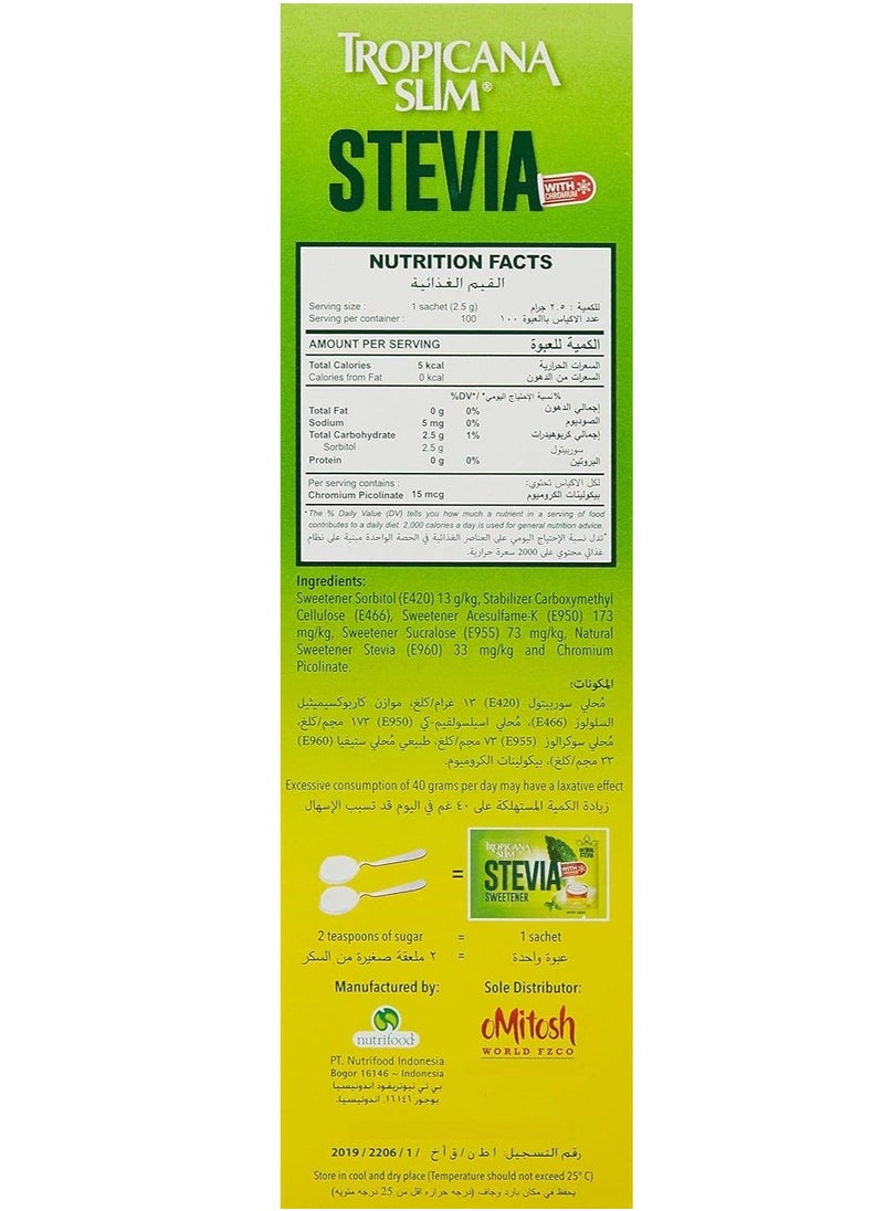 Stevia Sweetener Sachets 100 X 2.5G 250 G