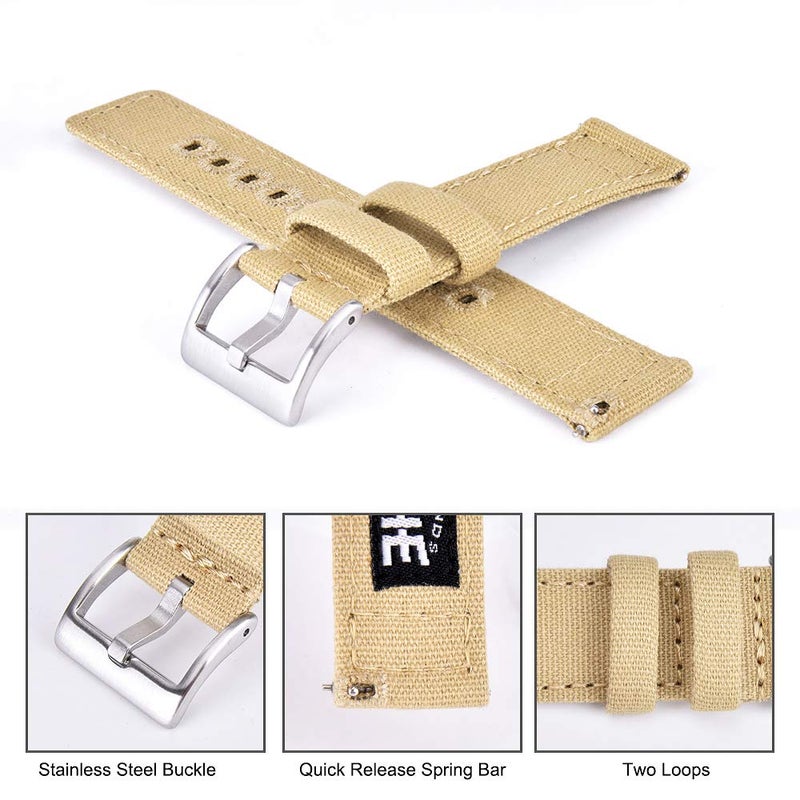 Ritche Christmas Gift 22mm Canvas Wristbands Quick Release Watch Band Khaki Replacement Watch Straps for Men Women, White Elephant Gifts, Stocking Stuffers for Men - Image 4