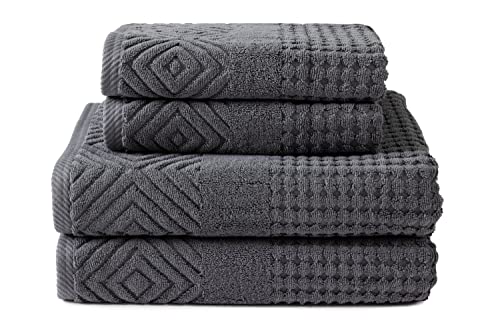 TexereSilk Texere 100% Organic Cotton Diamond Jacquard 700 GSM Luxury Bath Towel Sets - Ultra Soft and Absorbent Hotel and Spa Quality (Diamond, Charcoal, 2 Bath & 2 Hand Towels) - Image 1