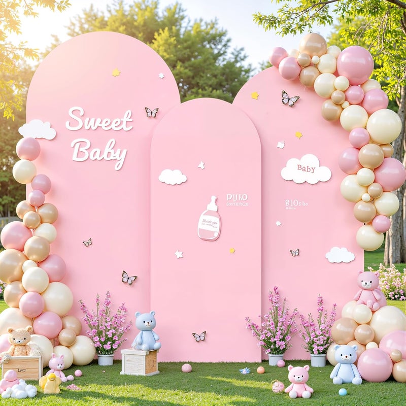 Suppromo Pink Arch Cover 3 Set Pink Arch Backdrop Cover 4FT, 5FT, 6FT Spandex Wedding Arch Stand Covers for Birthday Party Baby Shower Girls Bridal Shower Wedding Banquet Photo Background Decorations - Image 1