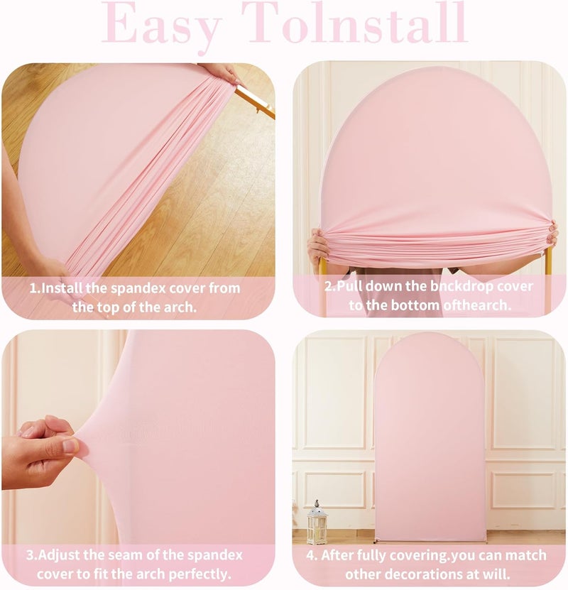 Suppromo Pink Arch Cover 3 Set Pink Arch Backdrop Cover 4FT, 5FT, 6FT Spandex Wedding Arch Stand Covers for Birthday Party Baby Shower Girls Bridal Shower Wedding Banquet Photo Background Decorations - Image 2