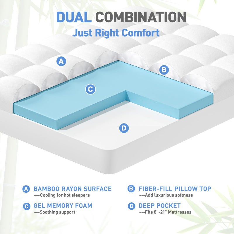 VALUXE Dual Layer 3 Inch Memory Foam Mattress Topper Twin XL Size, 2 Inch Cooling Gel Memory Foam Plus 1 Inch Pillow Top Mattress Pad Cover, with 8-21 Inch Deep Pocket - Image 3