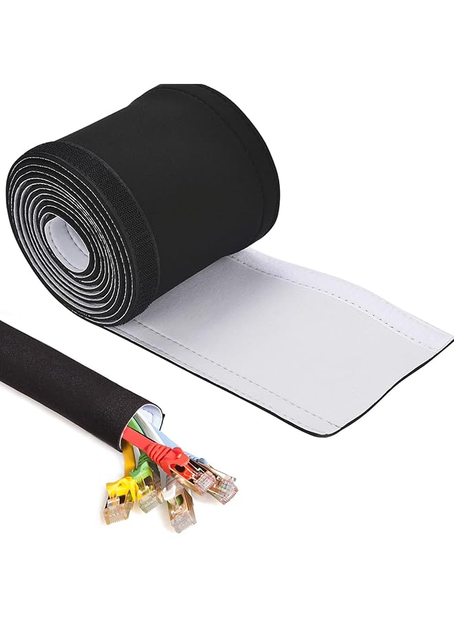 promass Cable Sleeves Neoprene Cord Organizer Management for TV USB PC Computer Network Wires DIY, Adjustable Reversible Wire Hider Black - Image 1