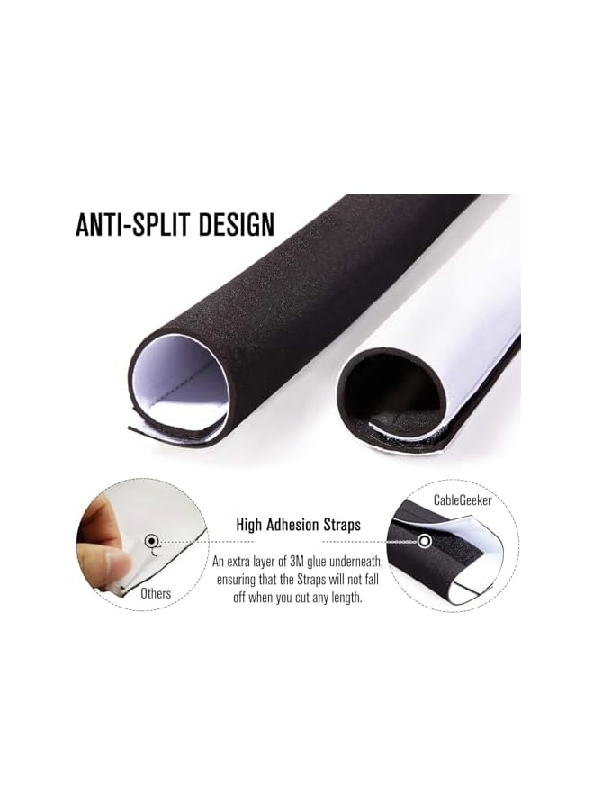 promass Cable Sleeves Neoprene Cord Organizer Management for TV USB PC Computer Network Wires DIY, Adjustable Reversible Wire Hider Black - Image 3