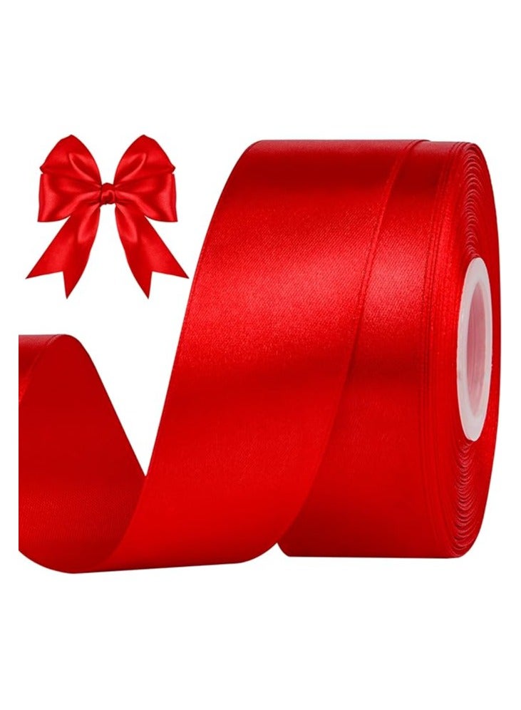 Unique شريط أحمر 1-1/2 بوصة، 25 ياردة من أقمشة الساتان الصلبة لتغليف هدايا عيد الميلاد، زينة عيد الميلاد، زينة شجرة عيد الميلاد، صنع الأشرطة، الحرف اليدوية، مشاريع الخياطة وحفلات الزفاف - Image 1