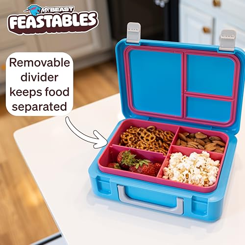 Feastables Mr. Beast Feastables Adjustable Bento Lunchbox- BPA Free, Snap Tight Lid, Removable Tray, Microwave & Freezer Safe, 9.25"x7"x2.75", Easy Clean, Kids Lunchbox with Adjustable Compartments - Image 4