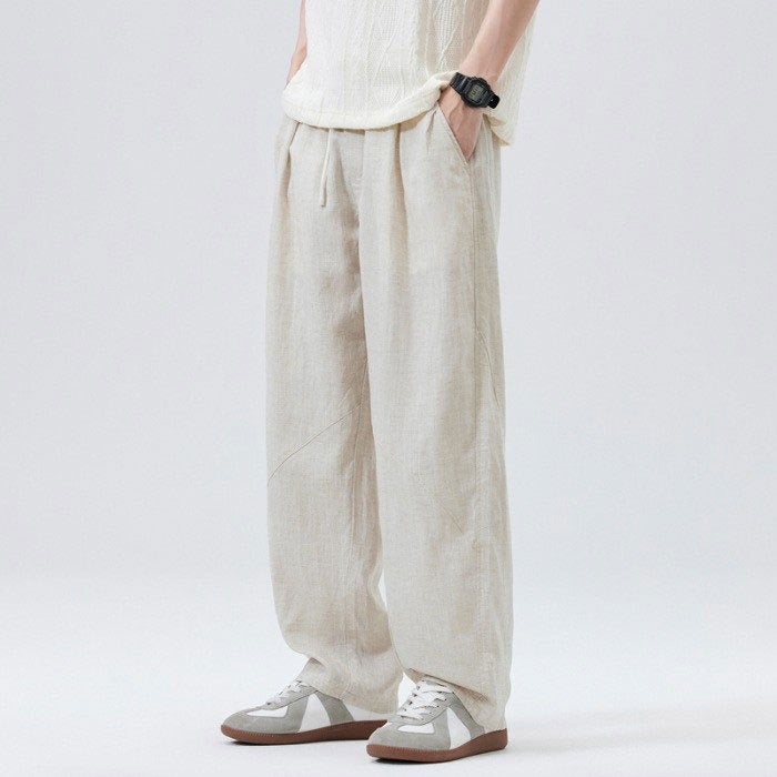 Men's Ice Silk Lyocell Cotton-Linen Straight Casual Pants - Summer Thin Long Trousers