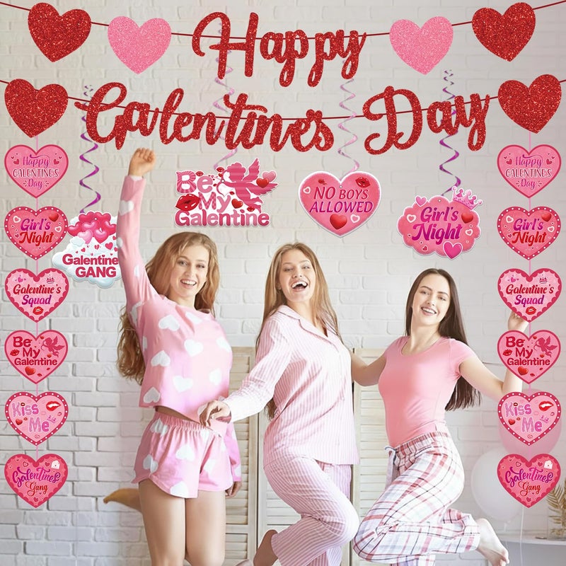 SZTZPW Galentines Day Decorations Banner 45pcs Set Include Red Happy Galentines Day Banner Party Hanging Swirls,3D Double-sided Honeycomb Centerpieces Hanging Garland Party Supplies - Image 3