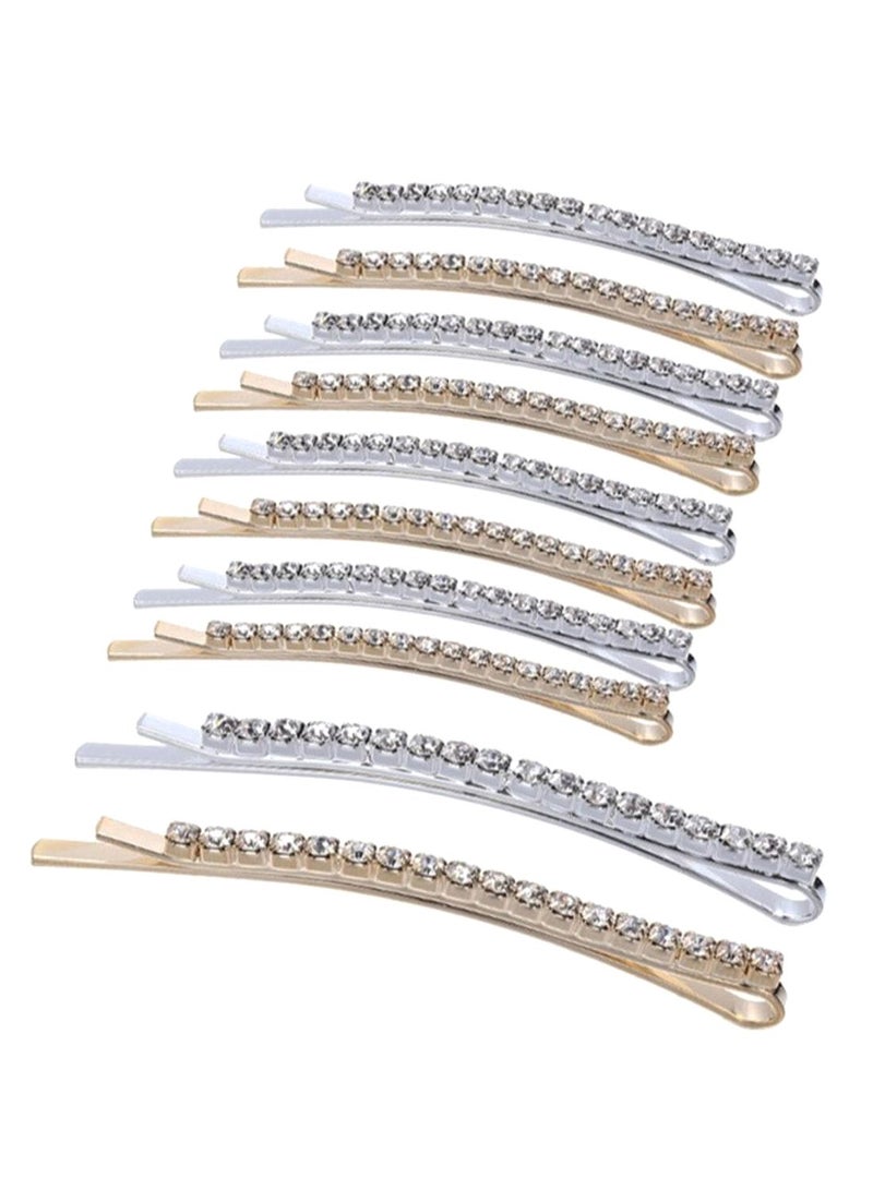 NIBEMINENT 10-Piece Rhinestone Brief Design Fashionable Hair Pin Set Silver/Gold 6cm